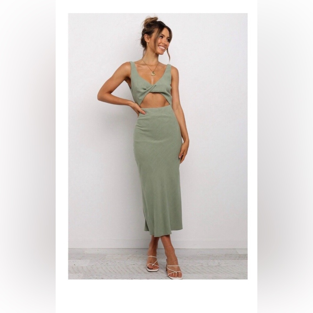 Petal & Pup Apollo Cutout Detail Midi Dress in Olive